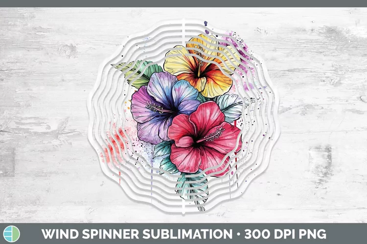 Watercolor Hibiscus Wind Spinner Sublimation Spinner Designs