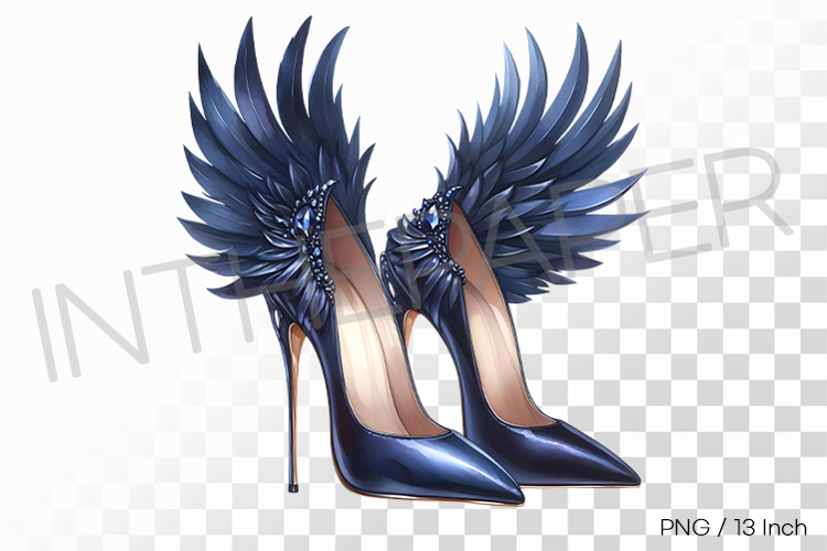 Angelic wing decoration counter navy blue high heels PNG