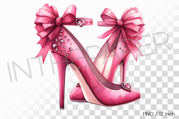 Lovely big ribbon bow attached counter pink high heels PNG