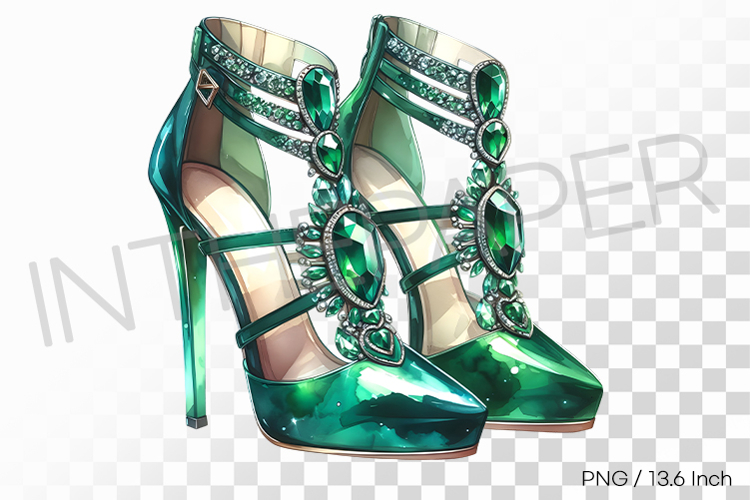 Emerald gemstone strap decorated metallic green high heels