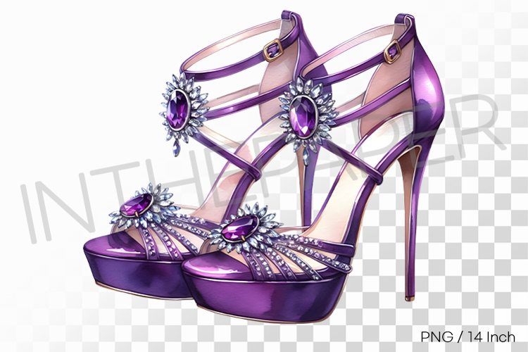 Amethyst purple gemstone and glitter strap high heels PNG