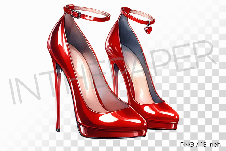 Heart gemstone dangle attached minimal patent red high heels