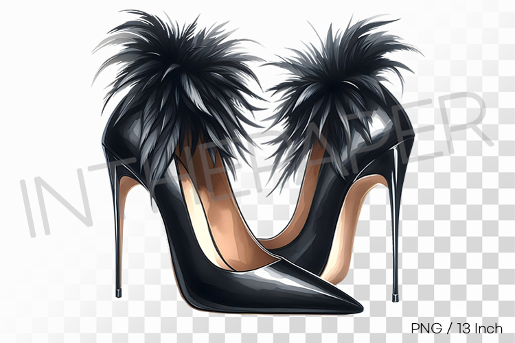 Soft and voluminous black fur decorated leather high heels