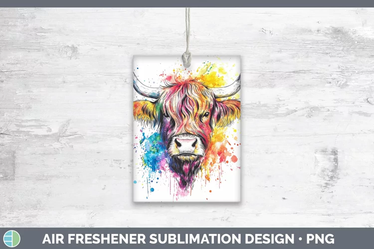 Watercolor Highland Cow Air Freshener Sublimation Car Freshe