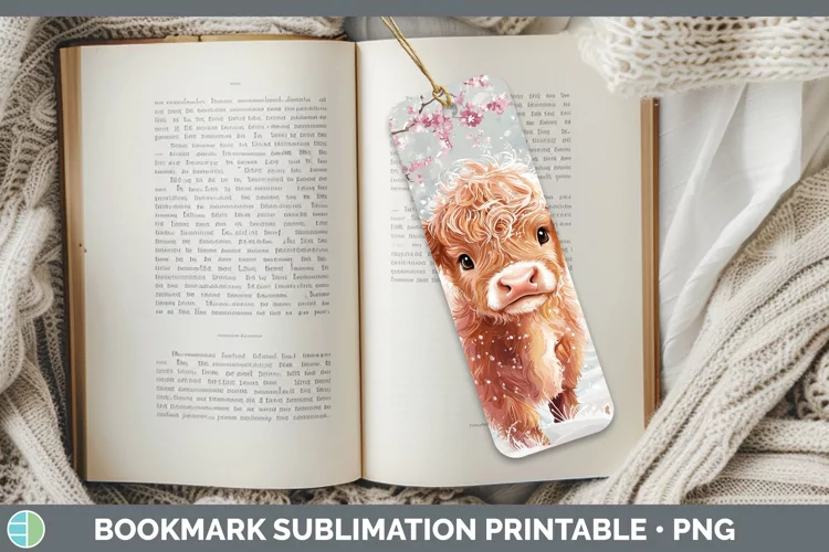 Watercolor Highland Cow Bookmark Sublimation Printable Desig