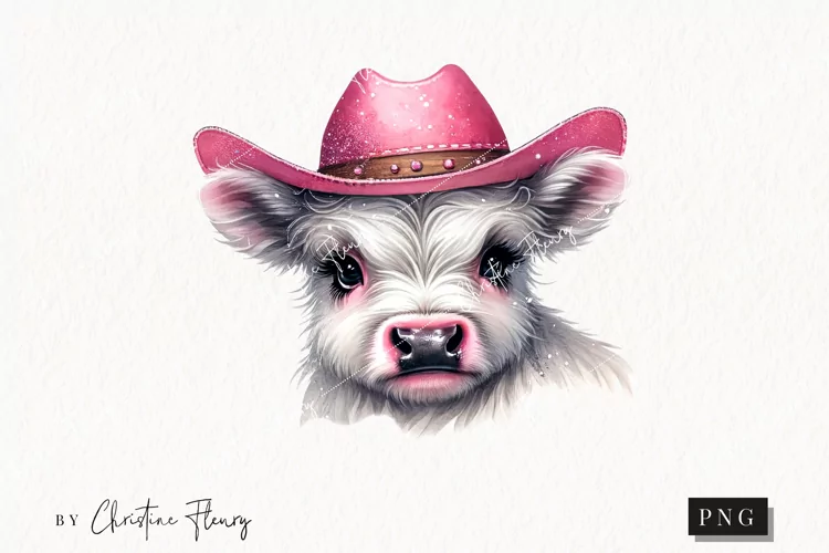 Western Highland Cow PNG | Cowgirl PNG