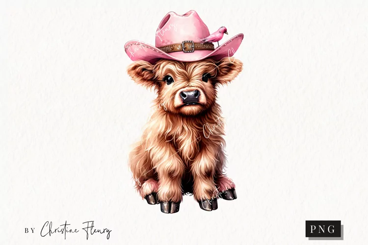 Cowgirl Highland Cow PNG | Cowgirl PNG