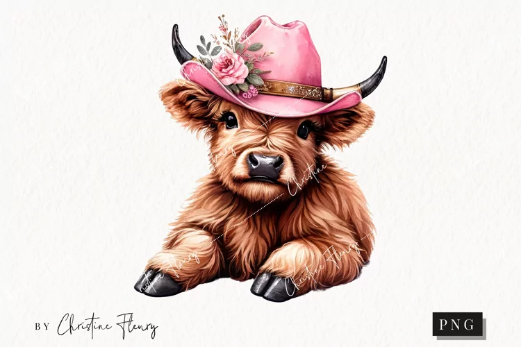 Cowgirl Highland Cow PNG | Cowgirl PNG