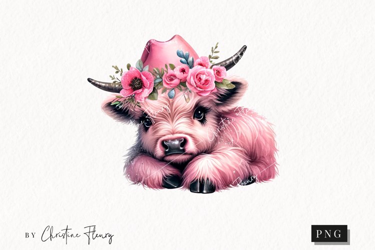 Flower Highland Cow PNG | Cowgirl PNG example image 1