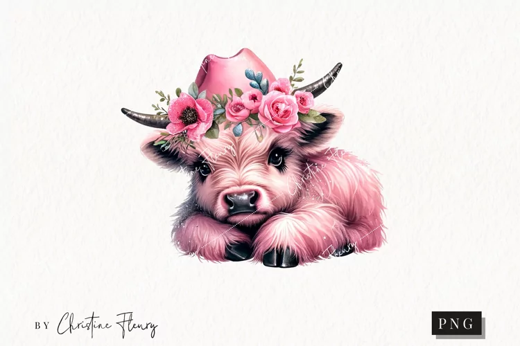 Flower Highland Cow PNG | Cowgirl PNG