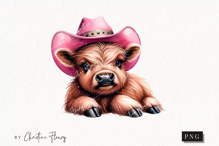 Western Highland Cow PNG | Cowgirl PNG