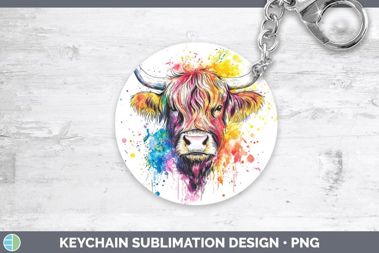 Watercolor Highland Cow Keychain Sublimation Keyring Designs