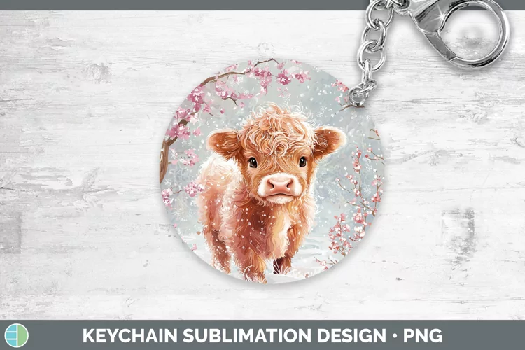 Watercolor Highland Cow Keychain Sublimation Keyring Designs