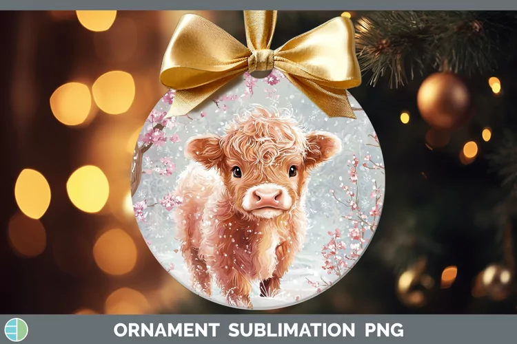 Watercolor Highland Cow Ornament Sublimation Bauble Designs