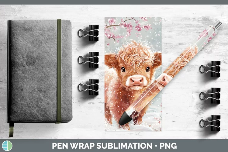 Watercolor Highland Cow Pen Wrap Sublimation Pen Designs
