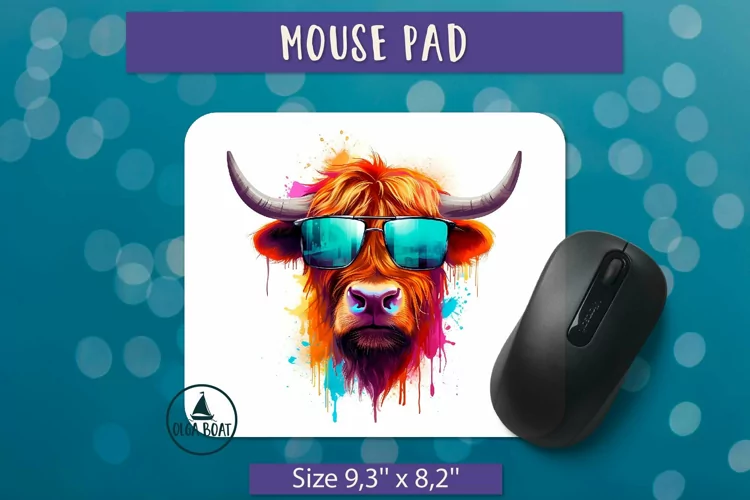 Watercolor highland cow png| Mouse pad sublimation design