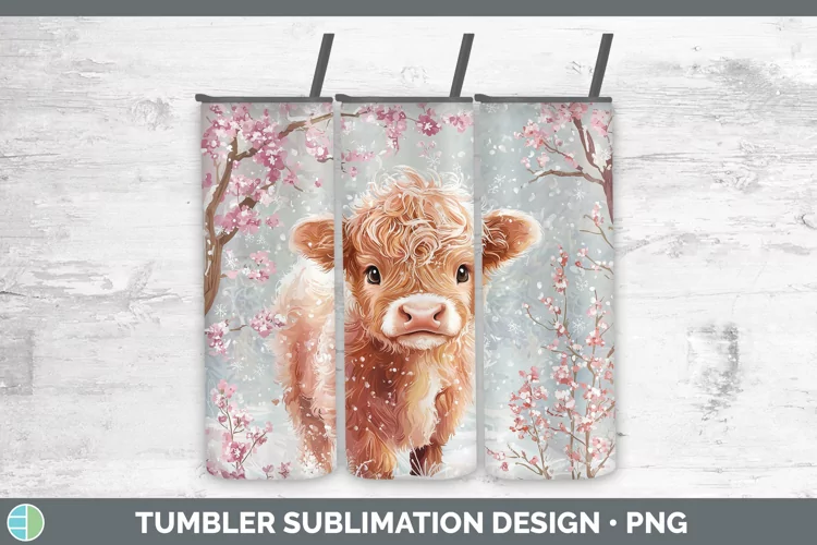Watercolor Highland Cow Tumbler Sublimation 20 oz Skinny Tum
