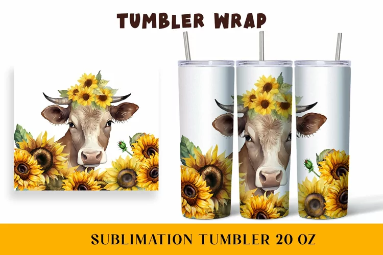 Watercolor wrapper for a cow in sunflowers
