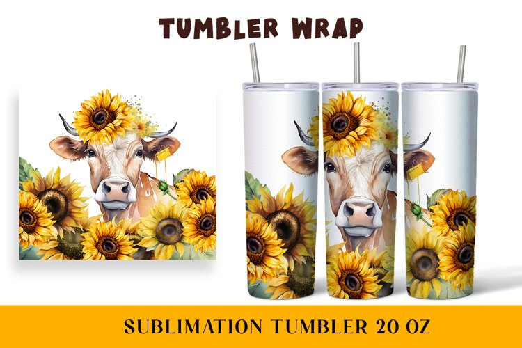 Watercolor wrapper for a cow in sunflowers