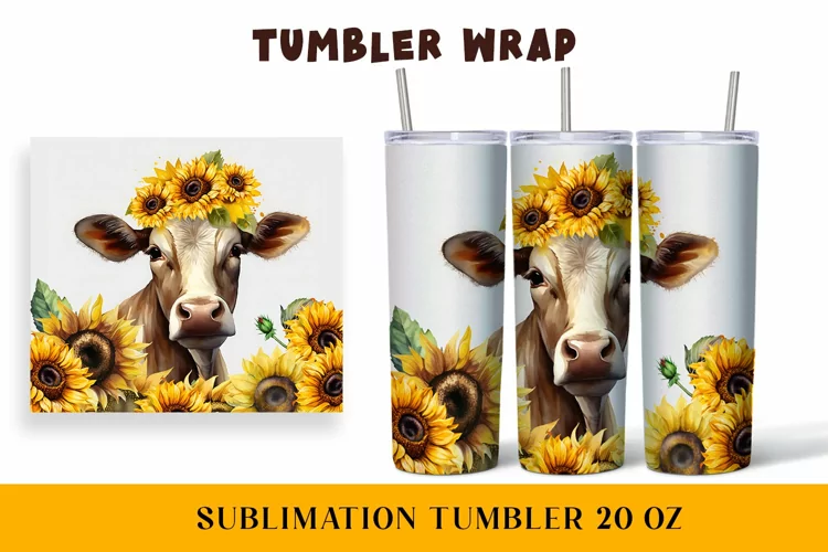 Watercolor wrapper for a cow in sunflowers