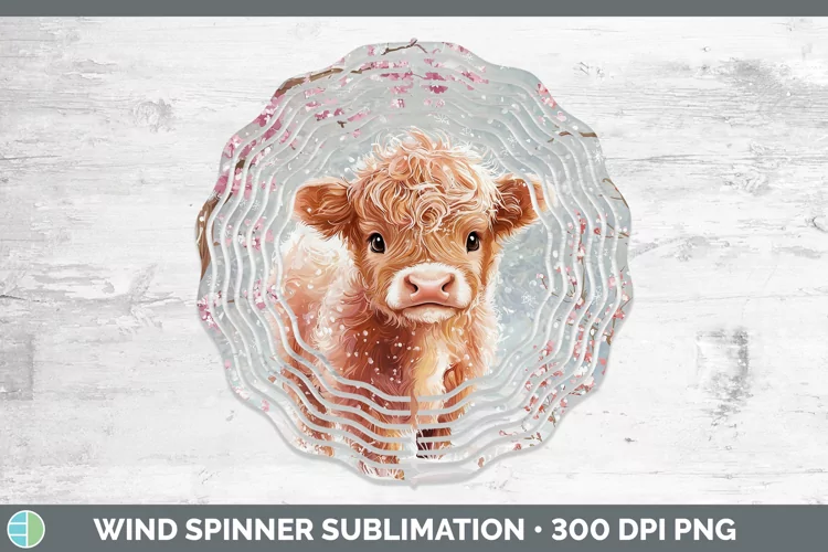 Watercolor Highland Cow Wind Spinner Sublimation Spinner Des