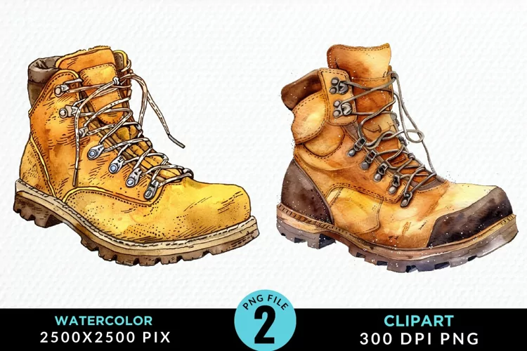 Watercolor Hiking Boot Illustration Clipart