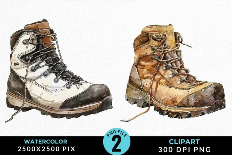 Watercolor Hiking Boot Illustration Clipart