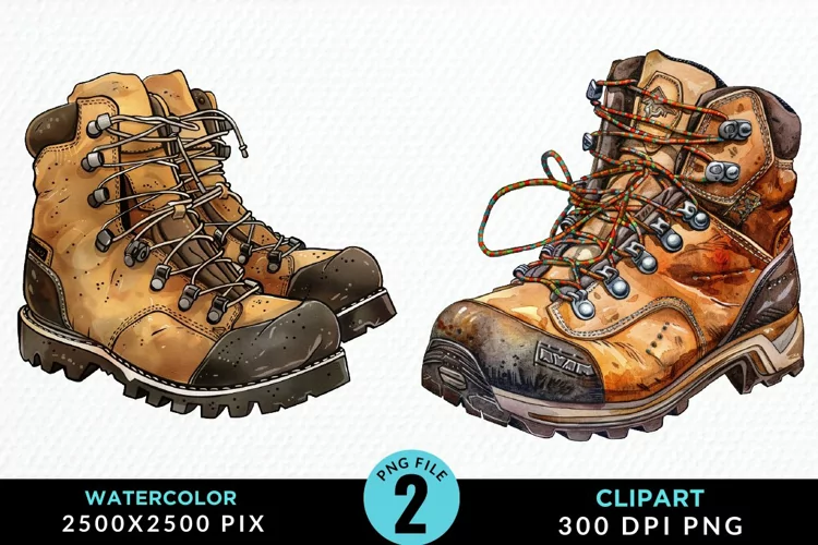 Watercolor Hiking Boot Illustration Clipart