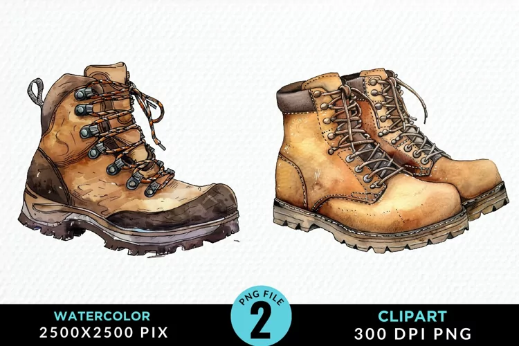 Watercolor Hiking Boot Illustration Clipart
