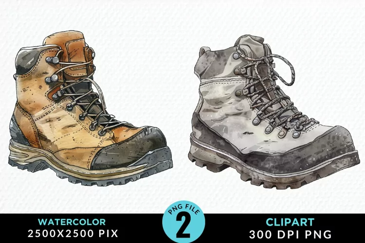 Watercolor Hiking Boot Illustration Clipart