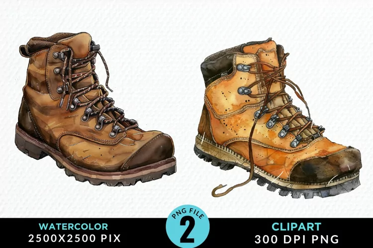 Watercolor Hiking Boot Illustration Clipart