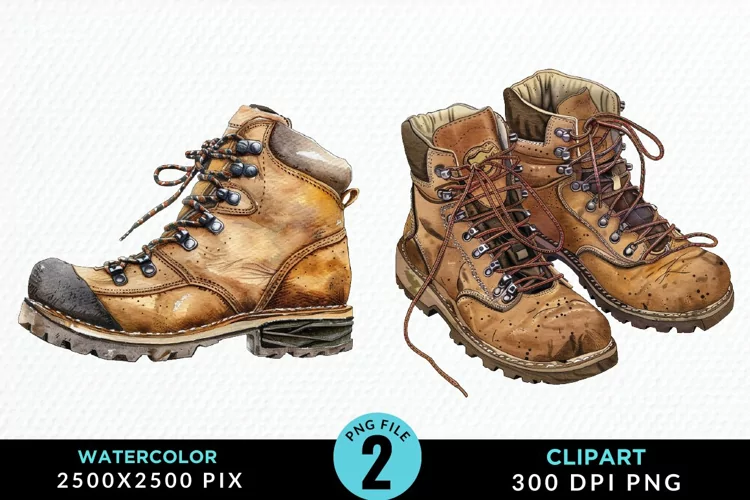 Watercolor Hiking Boot Illustration Clipart