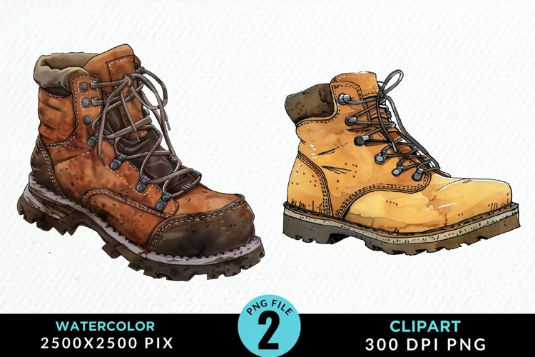 Watercolor Hiking Boot Illustration Clipart
