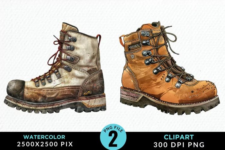 Watercolor Hiking Boot Illustration Clipart