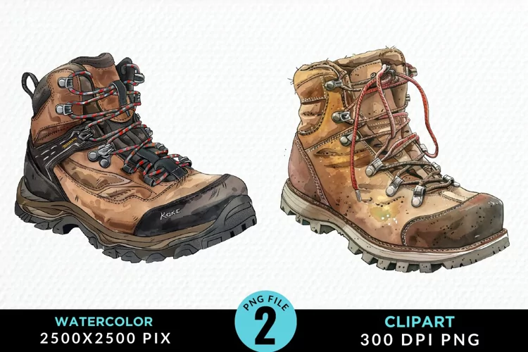 Watercolor Hiking Boot Illustration Clipart
