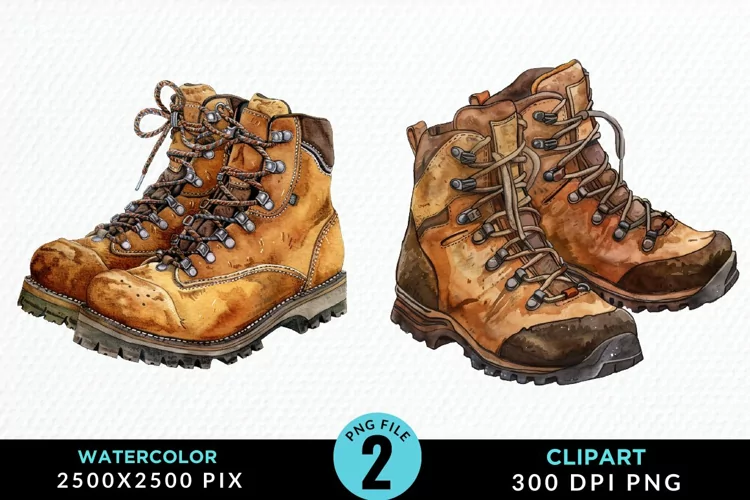Watercolor Hiking Boot Illustration Clipart