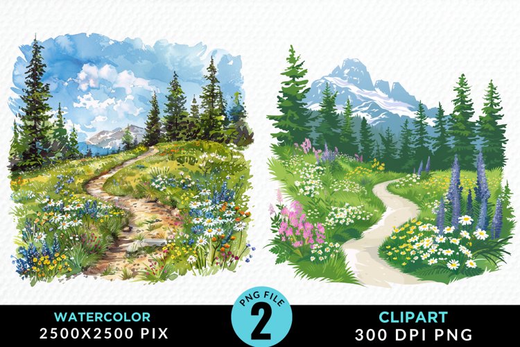 Watercolor Hiking Trails Illustration Clipart example image 1