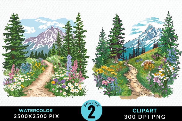 Watercolor Hiking Trails PNG Set Clipart example image 1