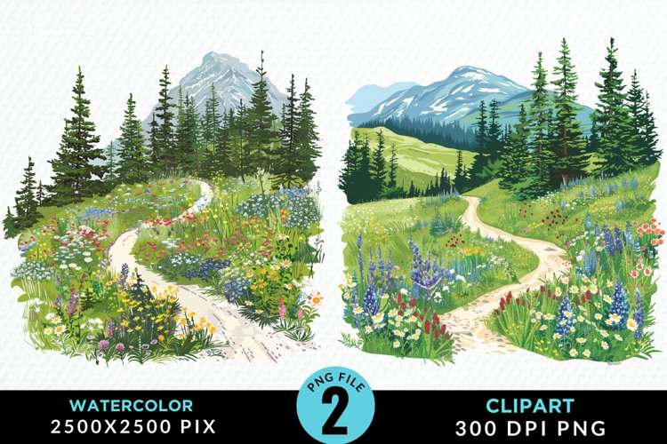 Watercolor Hiking Trails PNG Set Clipart example image 1