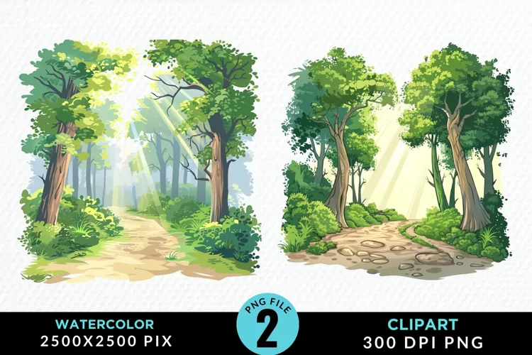 Watercolor Hiking Trails Collection Clipart