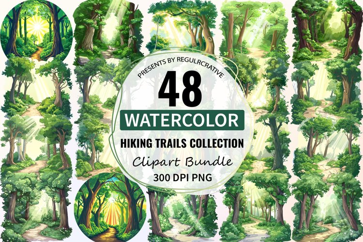 Watercolor Hiking Trails Clipart Bundle example image 1