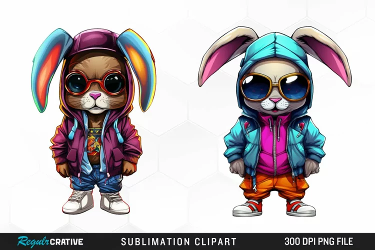 Watercolor Hiphop Bunny Image Clipart