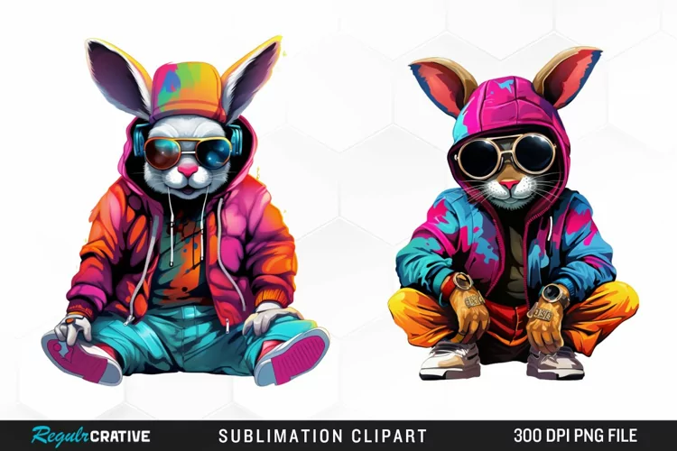 Watercolor Hiphop Bunny Image Clipart