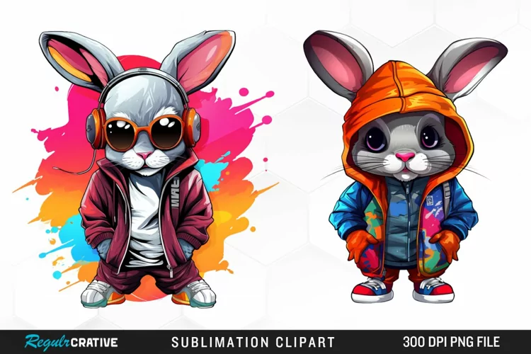 Watercolor Hiphop Bunny Image Clipart