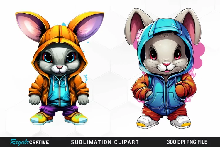 Watercolor Hiphop Bunny Image Clipart