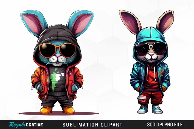 Watercolor Hiphop Bunny Image Clipart