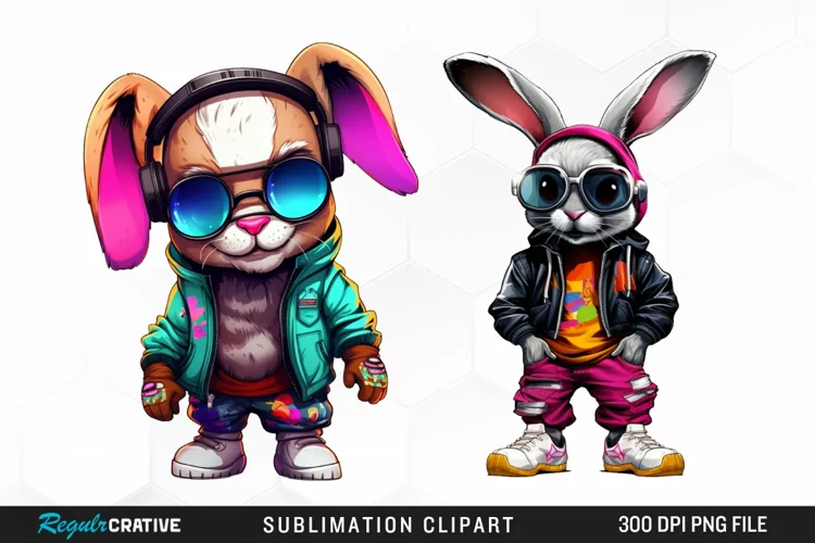 Watercolor Hiphop Bunny Image Clipart