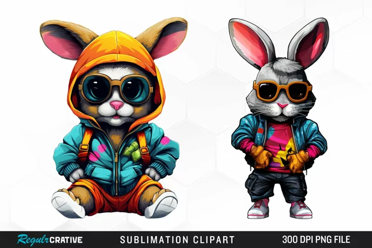 Watercolor Hiphop Bunny Image Clipart