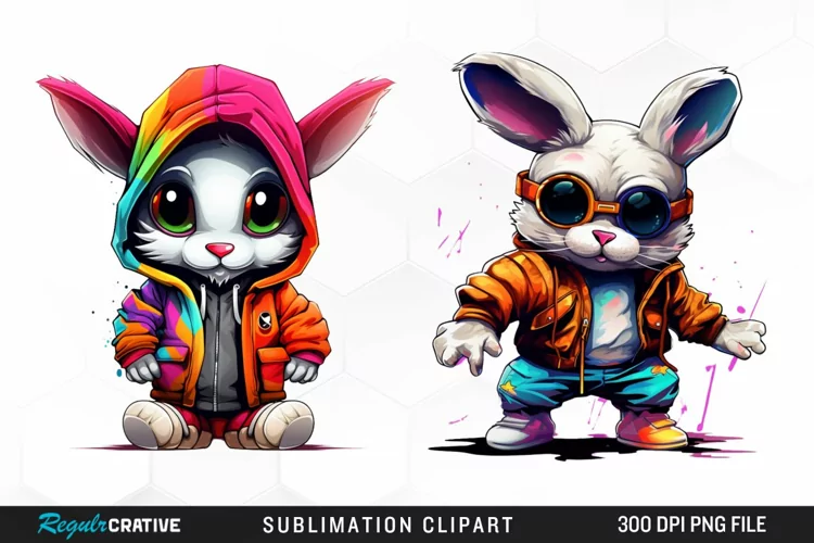 Watercolor Hiphop Bunny Image Clipart