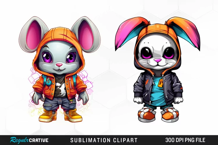 Watercolor Hiphop Bunny Image Clipart